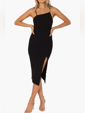 Petal & Pup Black Asymmetrical Midi Dress with Side Slit